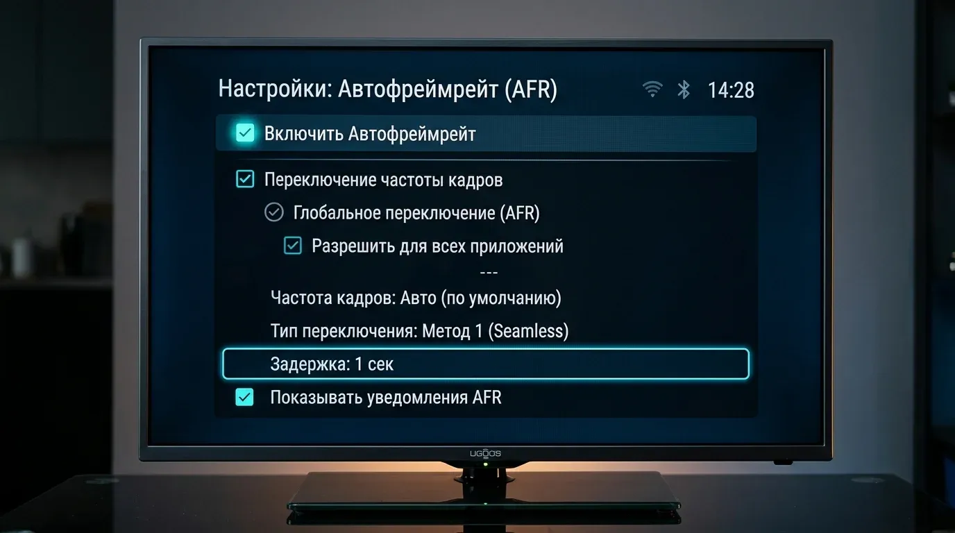 Меню настроек фирменного автофреймрейта AFR на приставке марки Ugoos
