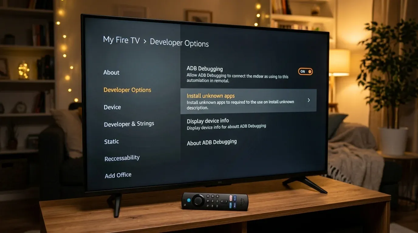 Меню Developer Options и включение ADB Debugging на Amazon Fire TV