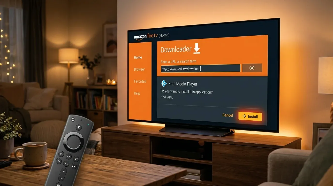 Интерфейс приложения Downloader для установки сторонних APK на Fire TV Stick