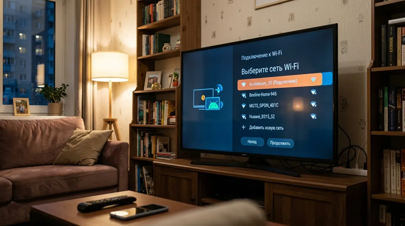 Первичный запуск и выбор сети Wi-Fi в Android TV