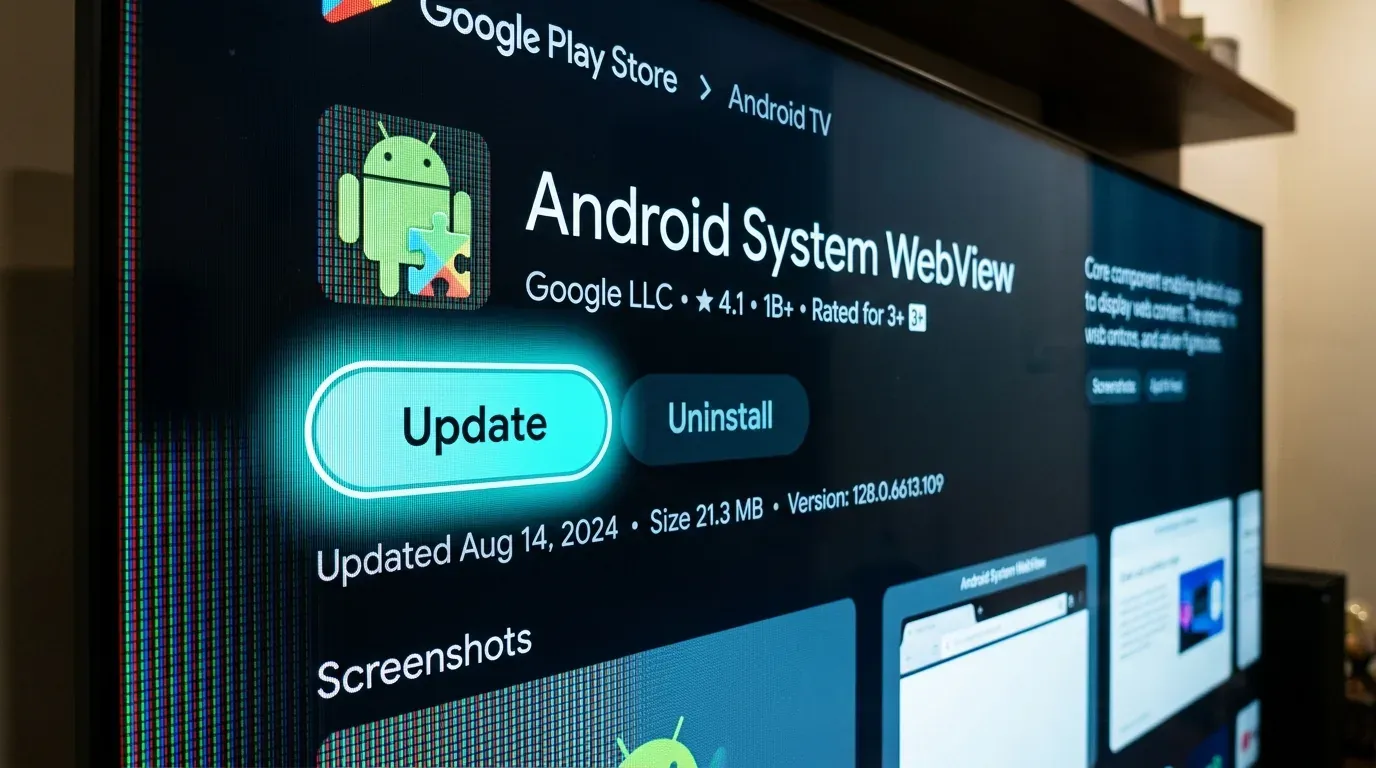 Страница компонента Android System WebView в магазине Google Play Store на Android TV