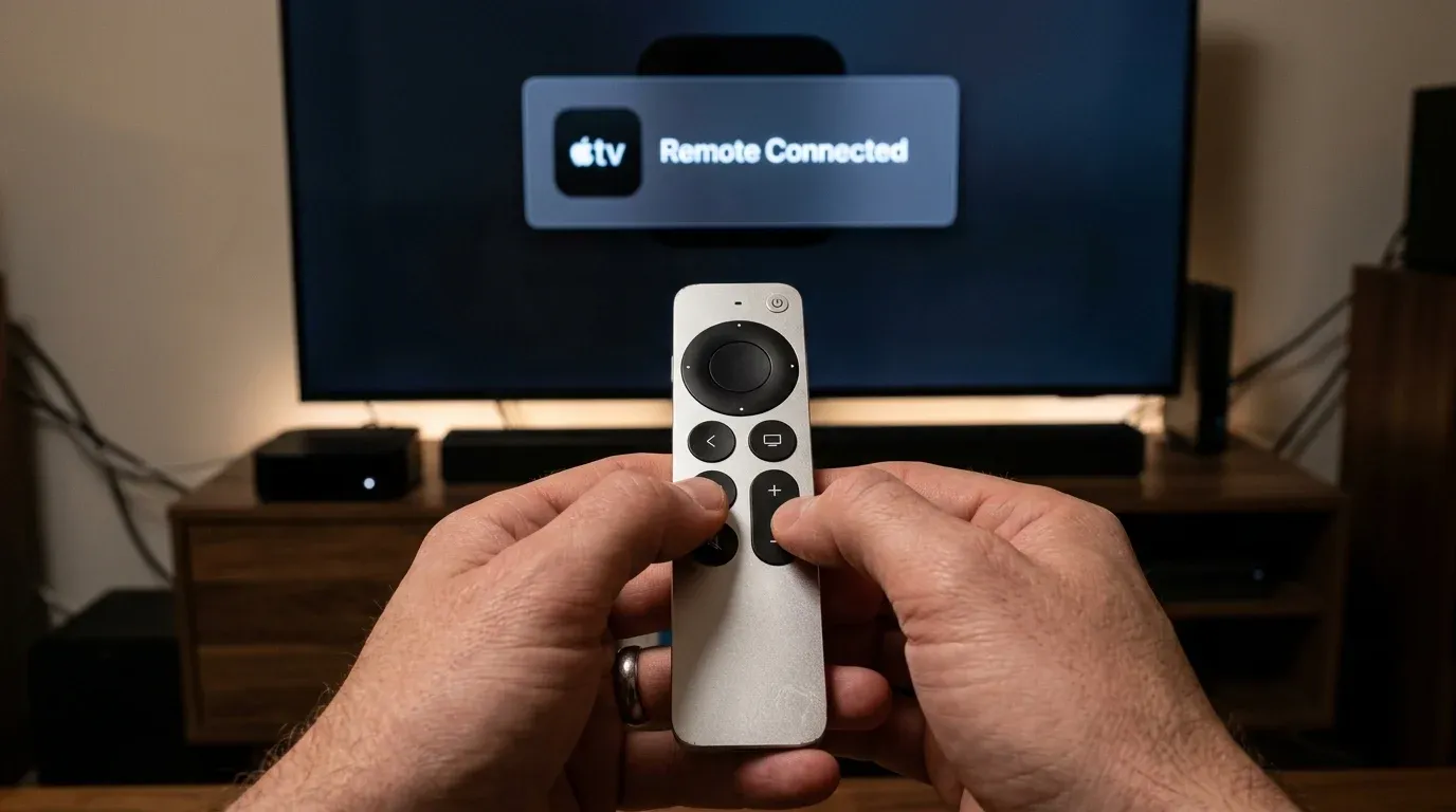 Комбинация одновременного зажатия кнопок TV и уменьшения громкости для перезапуска пульта Siri Remote
