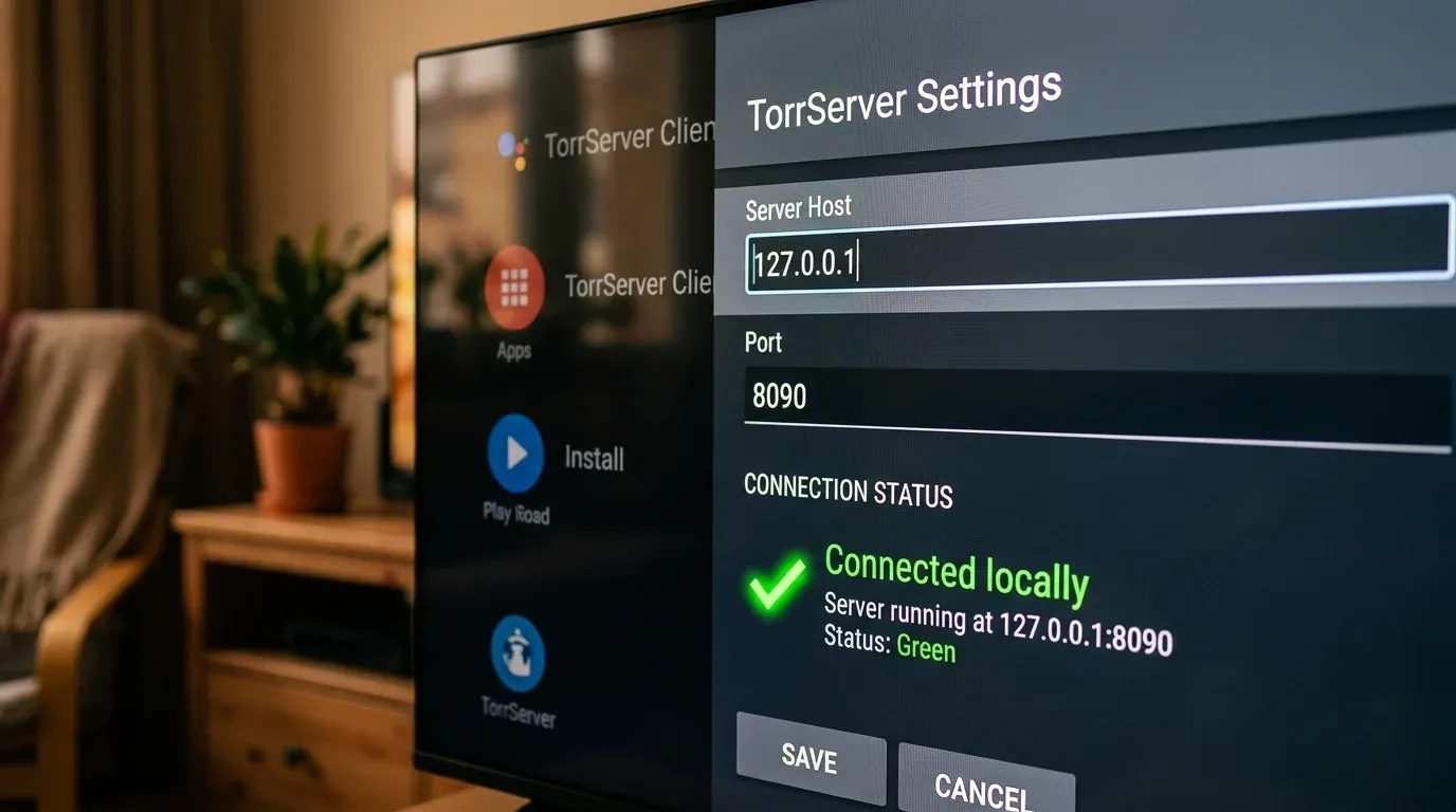 Параметры сетевого подключения клиента к локальному адресу TorrServer 127.0.0.1 на телевизоре