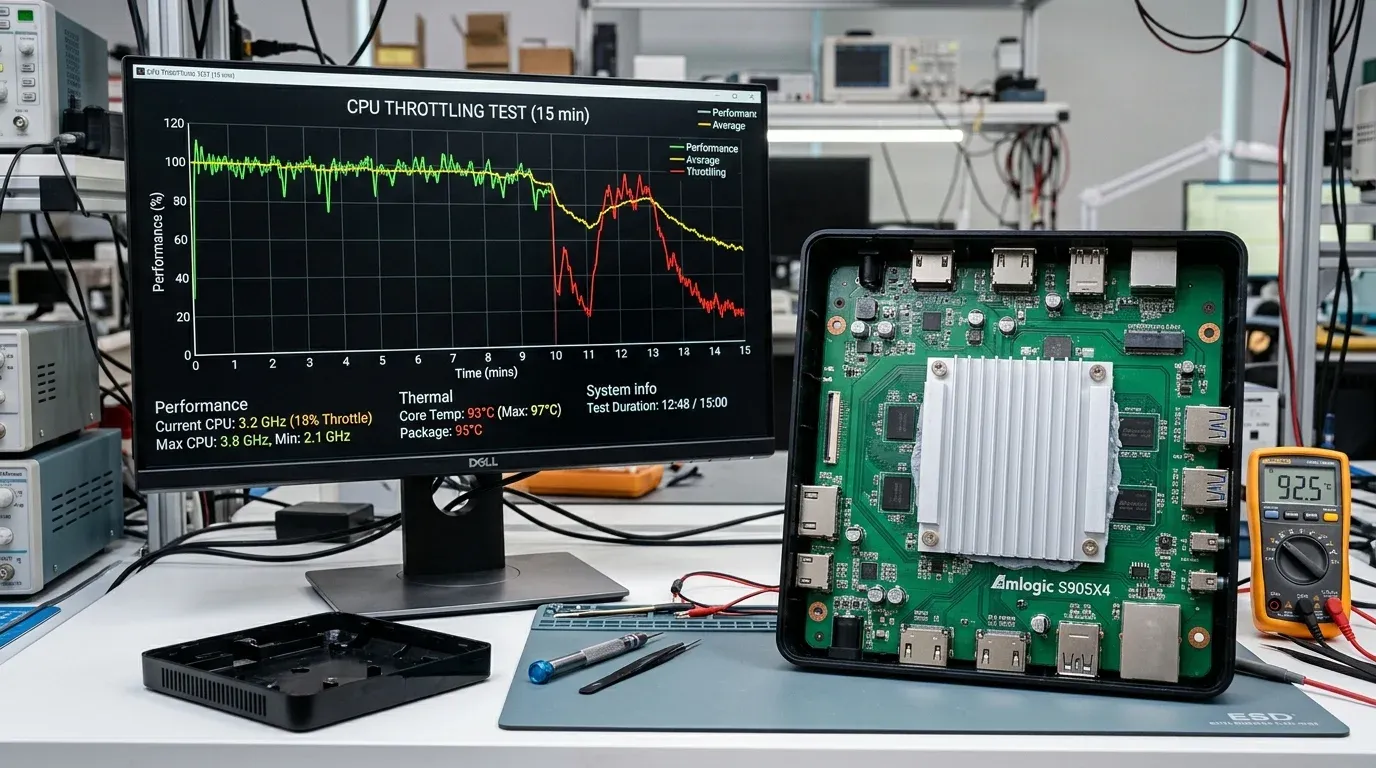 График нагрузочного теста CPU Throttling Test на мониторе тестового стенда