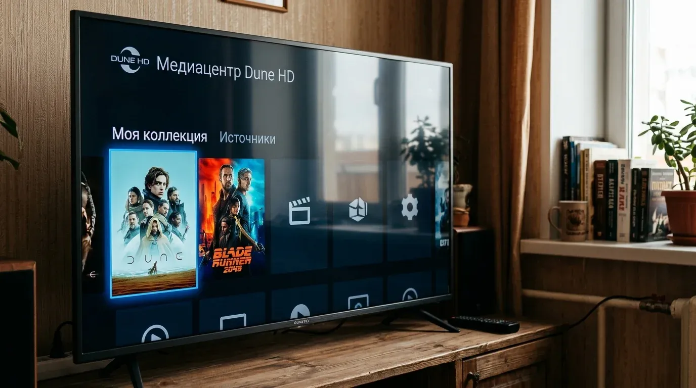Интерфейс Dune HD Media Center на экране телевизора