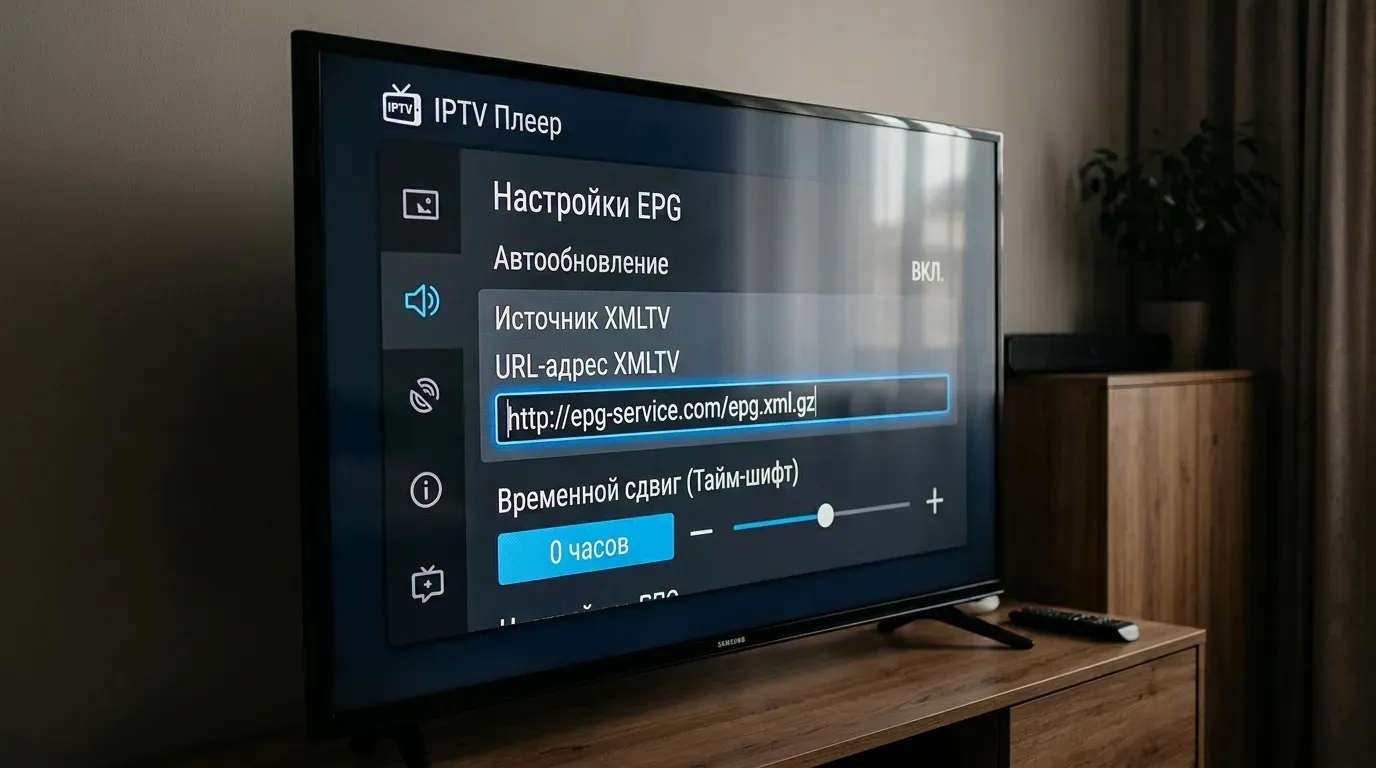 Ввод URL-адреса XMLTV в настройках EPG IPTV-плеера
