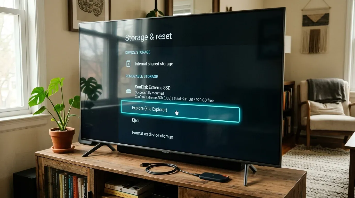 Монтирование съемного SSD накопителя в системном меню Android TV