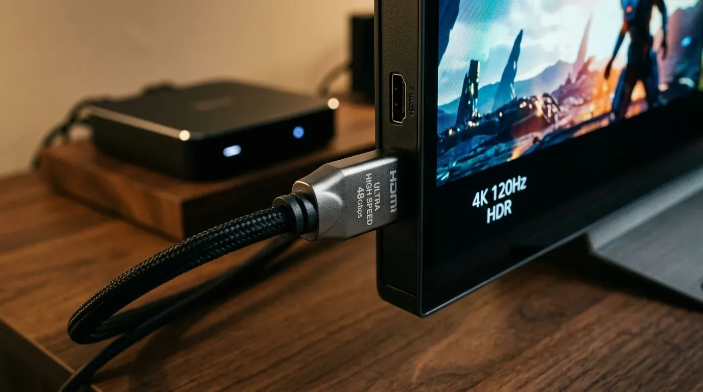 Подключение кабеля HDMI 2.1 Ultra High Speed к 4K OLED телевизору и медиаплееру