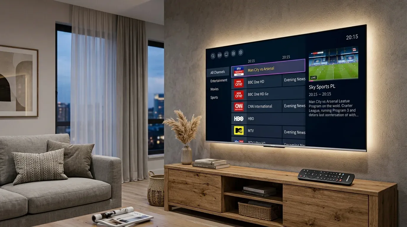 IPTV на экране Hisense Smart TV под управлением VIDAA OS с пультом ДУ