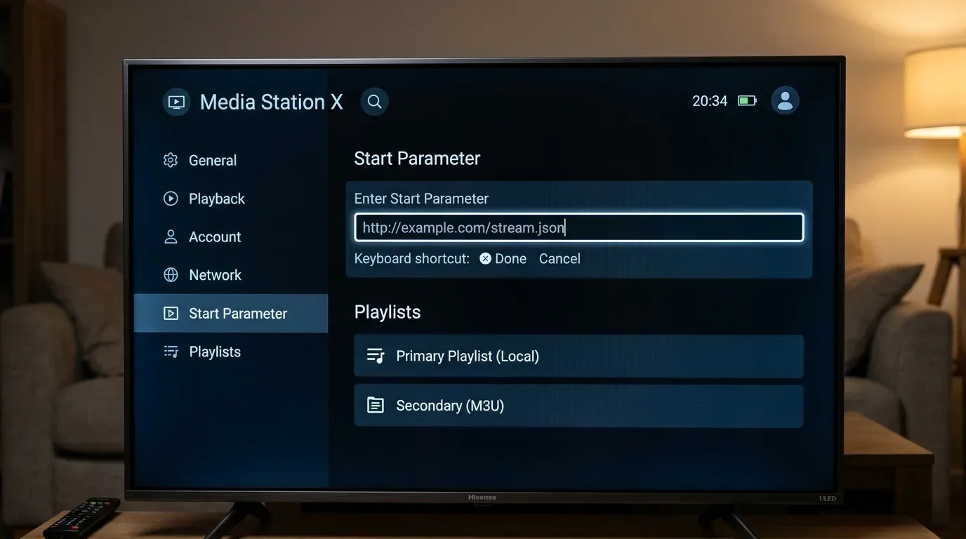 Ввод стартового параметра в меню настроек Media Station X на телевизоре Hisense