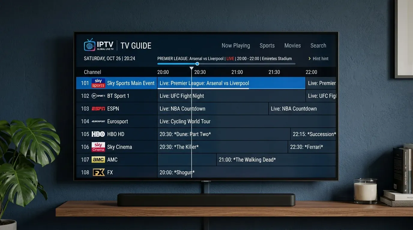 Экран синхронизации программы передач EPG с индикатором успешного сопоставления каналов и временной шкалой