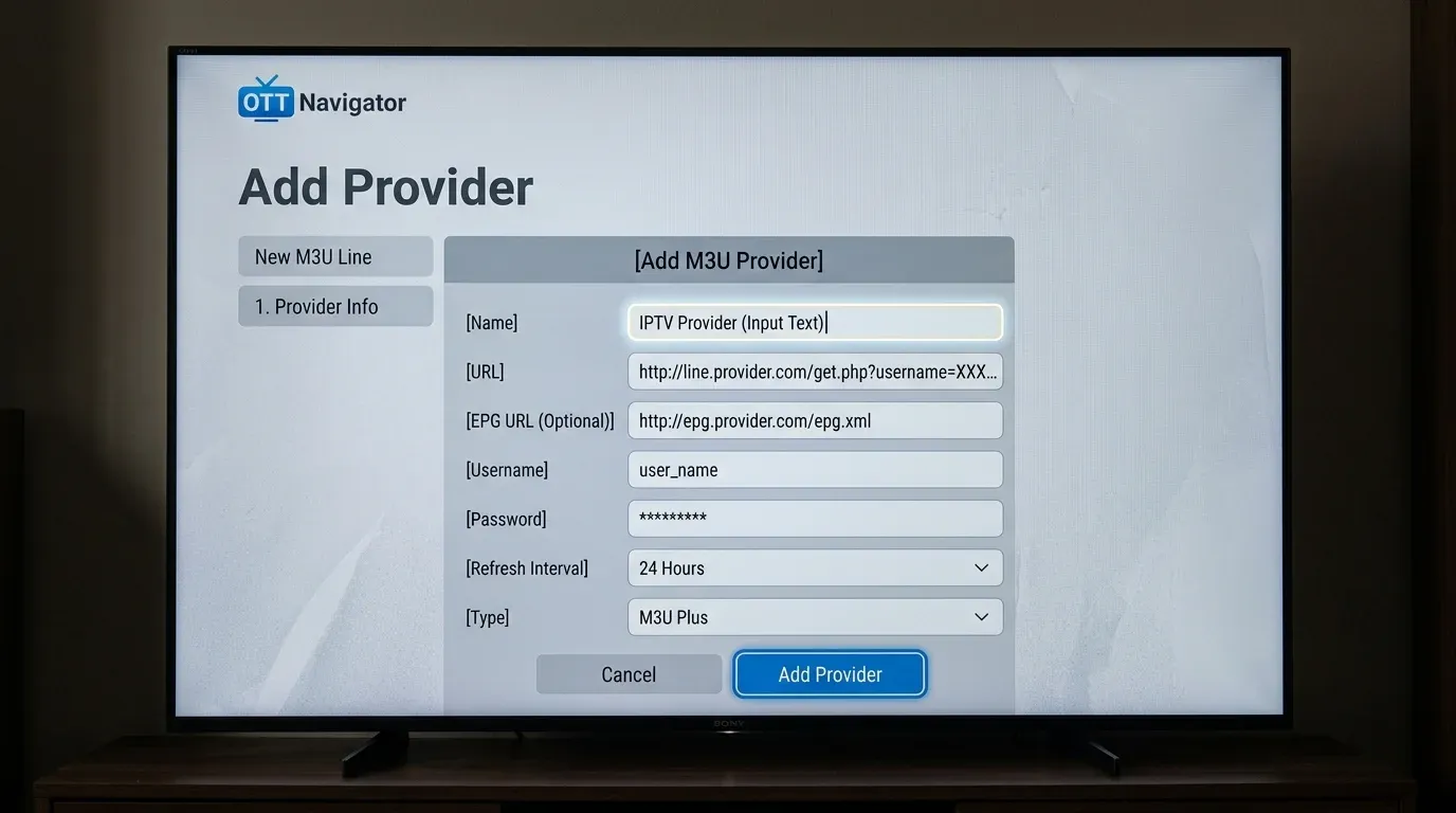 Настройка источников провайдера M3U в плеере OTT Navigator