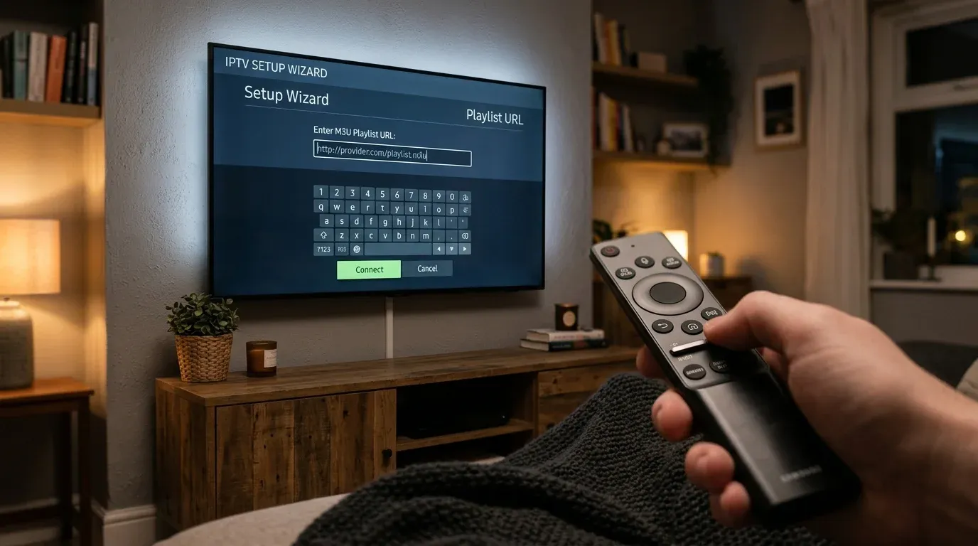 Интерфейс IPTV плеера на экране Smart TV при подключении M3U плейлиста