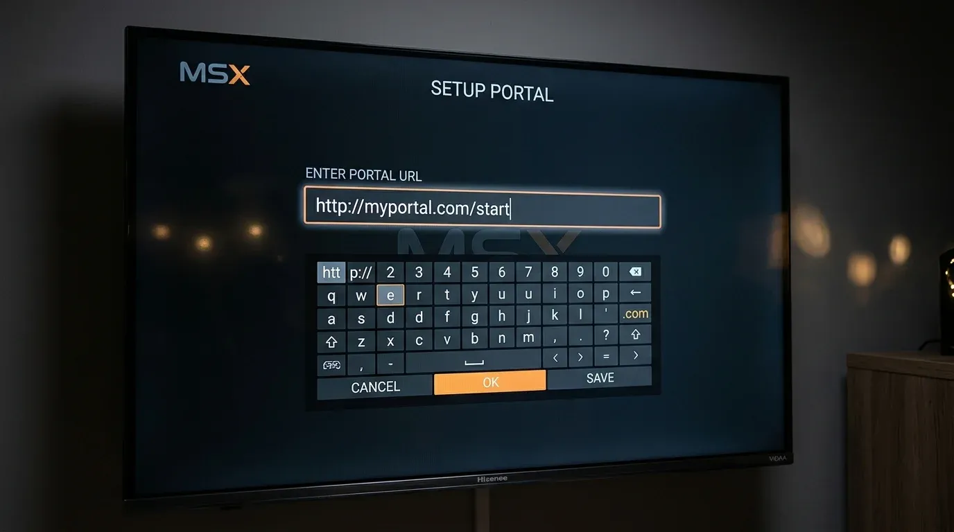Диалоговое окно настройки стартового параметра Start Parameter URL в приложении Media Station X на Hisense Vidaa