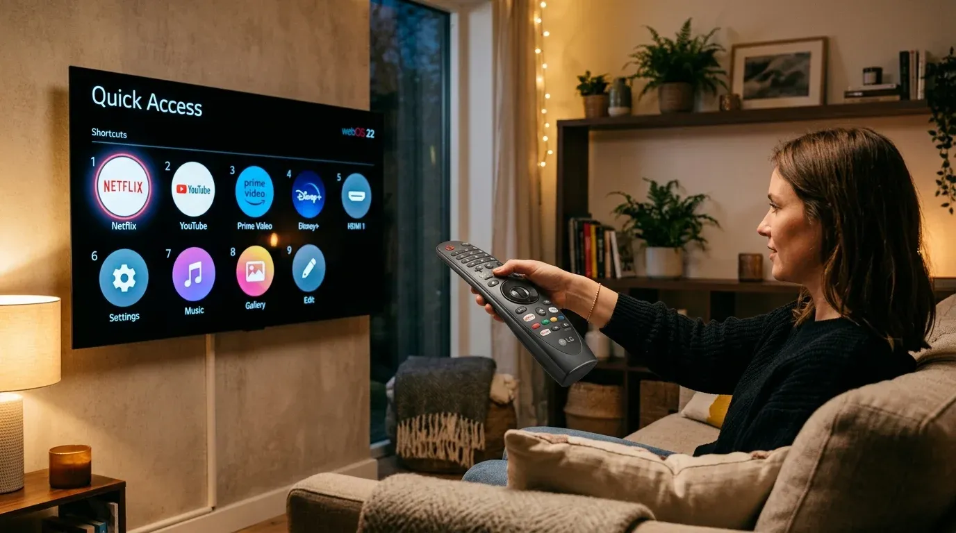 Управление телевизором LG OLED с помощью пульта LG Magic Remote и открытого меню быстрого доступа Quick Access