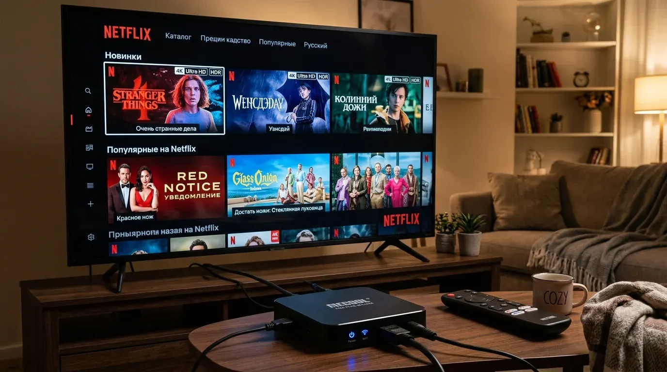 Каталог фильмов Netflix в разрешении 4K Ultra HD HDR на экране телевизора