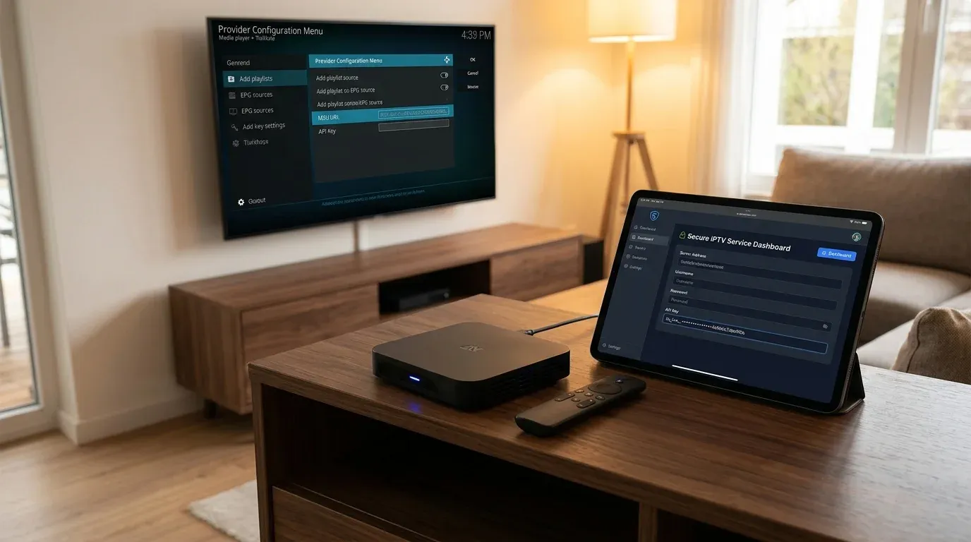 Подключение IPTV провайдера по API ключу в меню OTT Navigator на телевизоре
