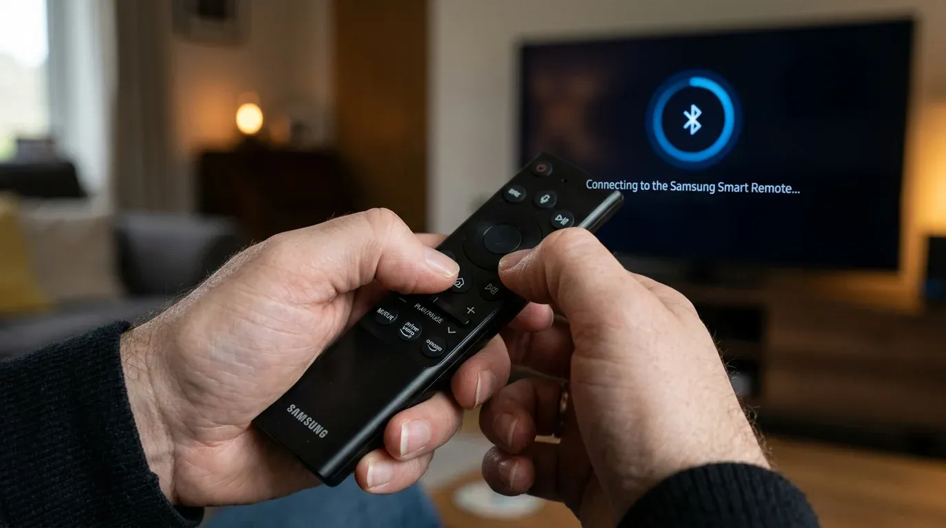 Процесс сопряжения пульта Samsung Smart Remote одновременным удержанием кнопок Return и Play-Pause