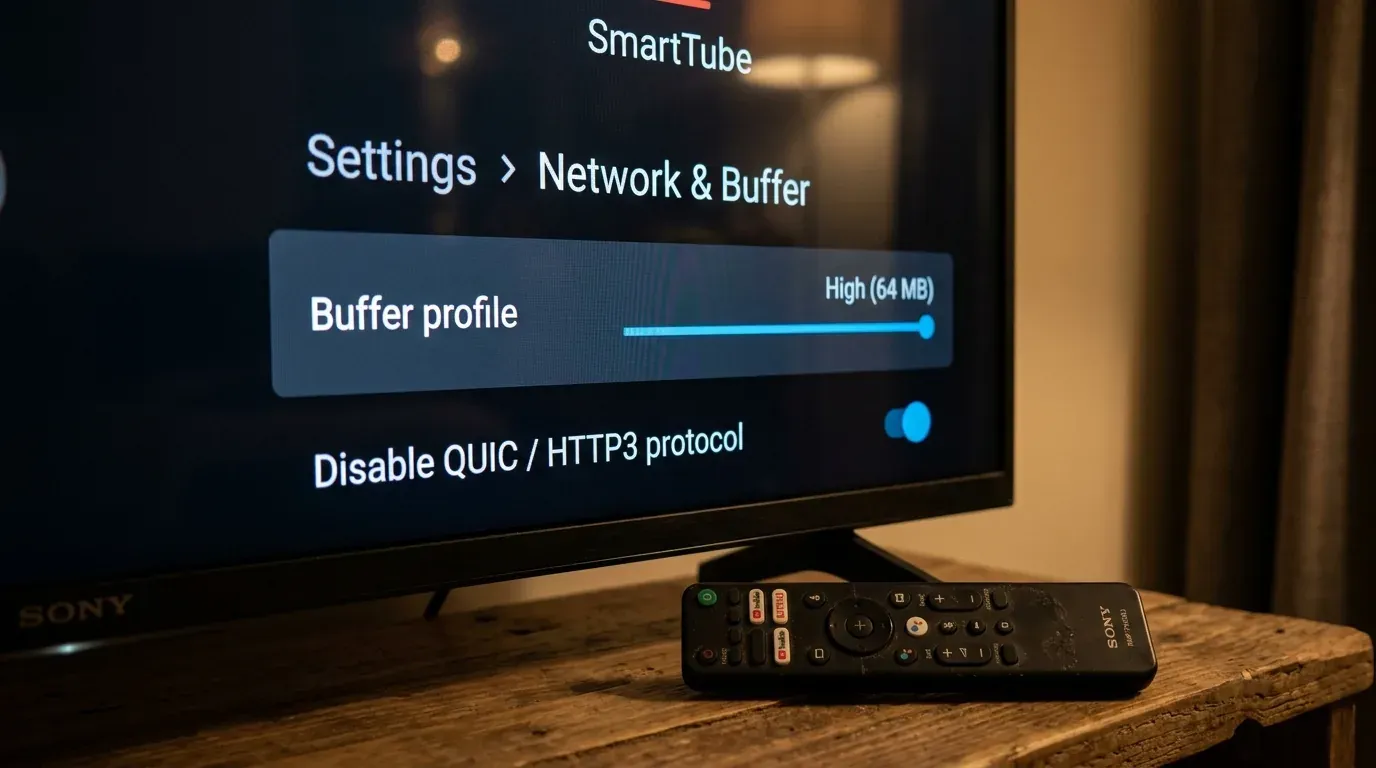 Параметры сетевого аудиобуфера и отключения протокола QUIC в плеере SmartTube