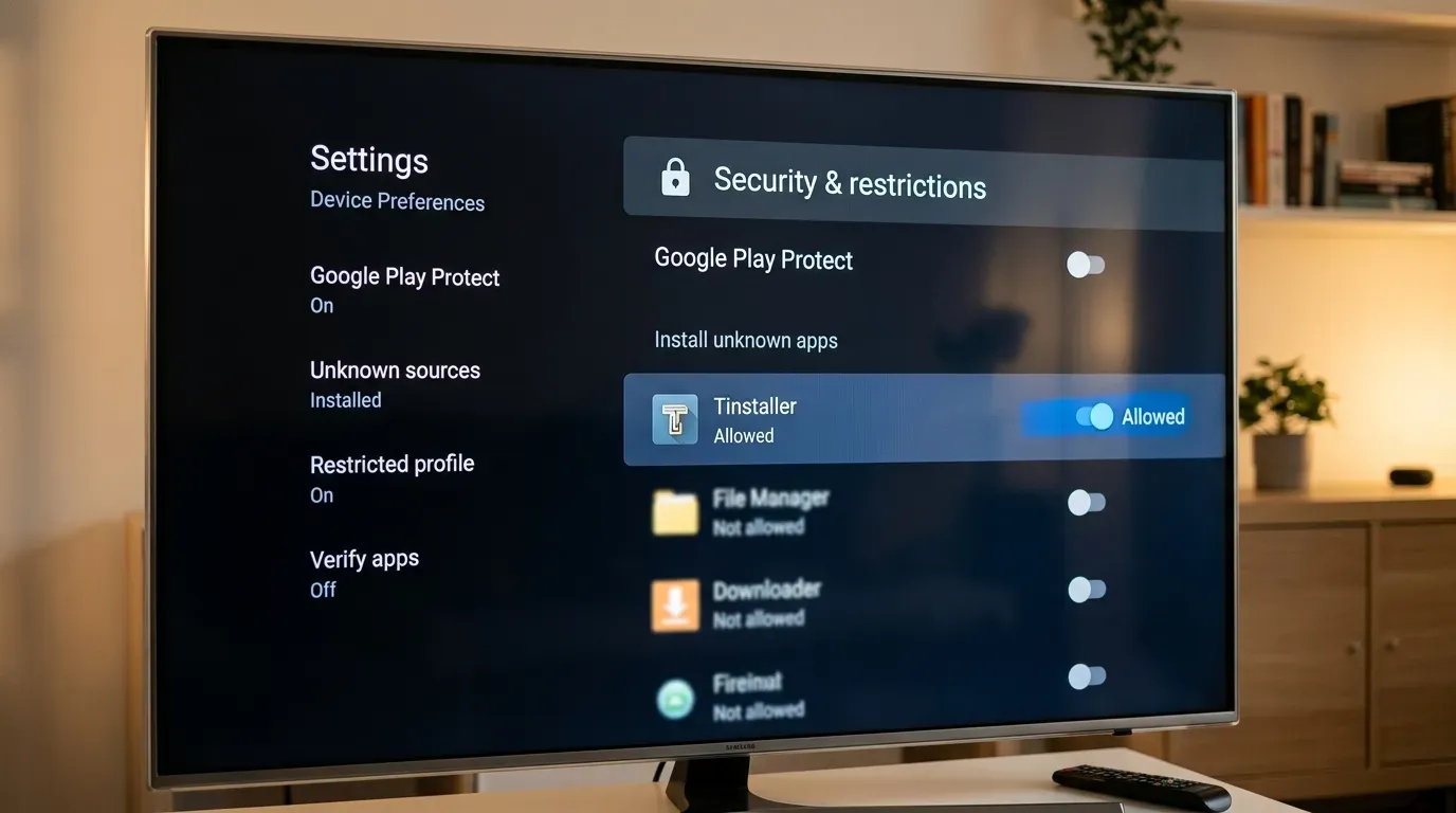 Настройка разрешений для Tinstaller в меню Android TV