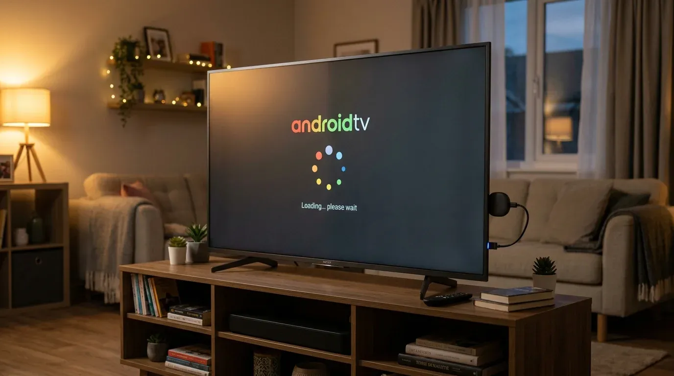 Телевизор в гостиной завис на анимации циклической загрузки Android TV из-за нехватки питания