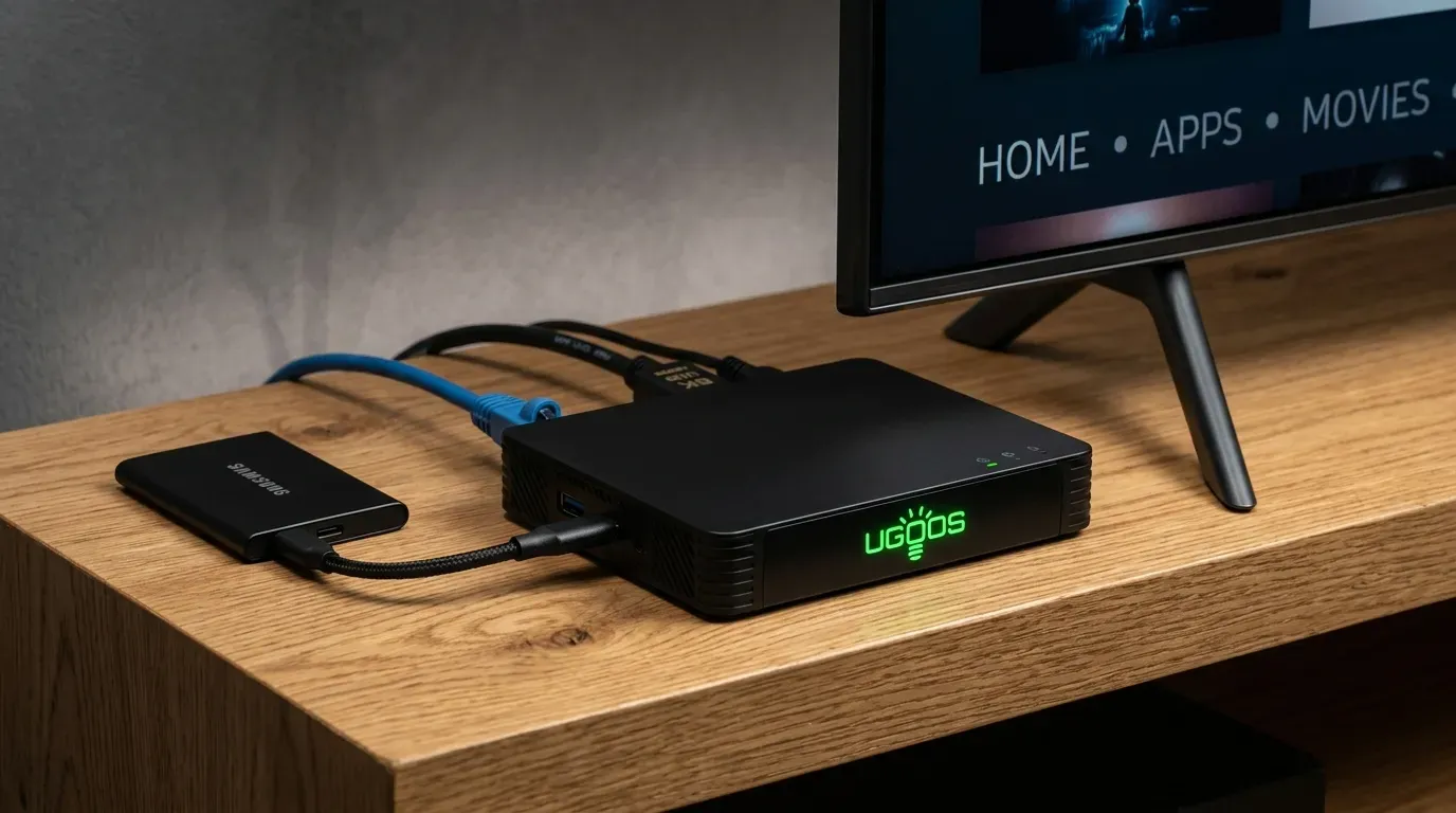 Медиаплеер Ugoos X4Q Pro с подключенным накопителем
