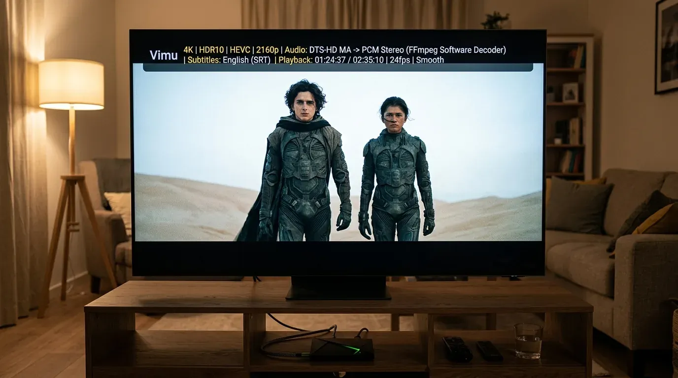 Воспроизведение тяжелого фильма с дорожкой DTS через софтверный декодер FFmpeg в плеере Vimu