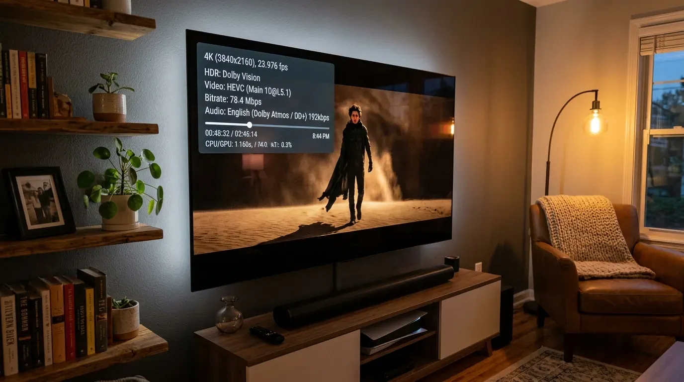 Информационный оверлей воспроизведения 4K 23.976 fps Dolby Vision в Vimu Media Player