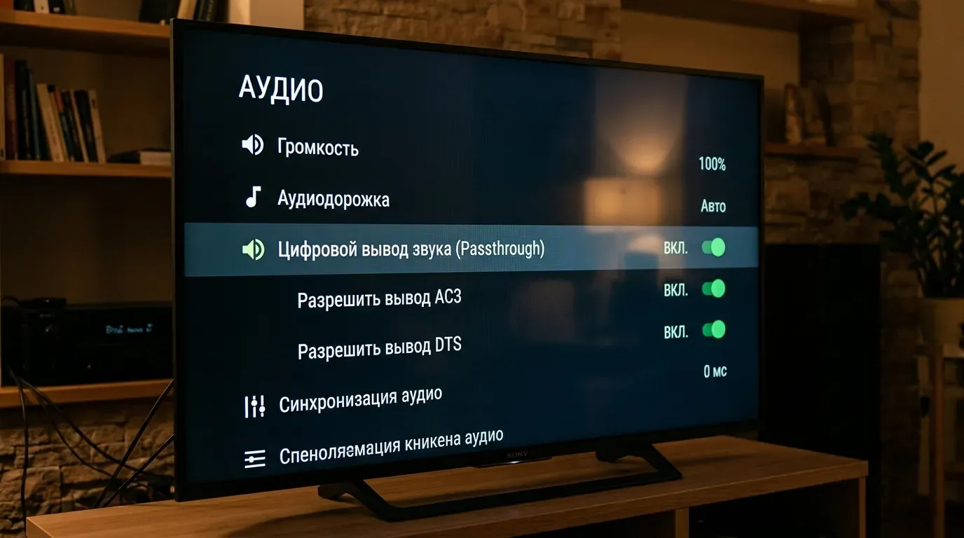 Включение цифрового вывода звука Passthrough в настройках VLC
