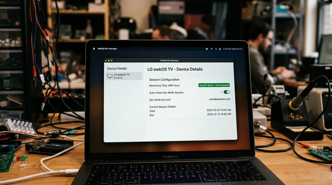 Настройки автоматического продления сессии разработчика в окне программы WebOS Dev Manager