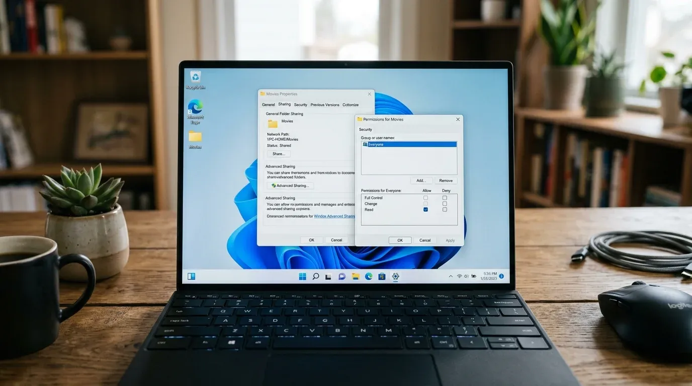 Окно свойств папки Windows 11 с настройками общего доступа Sharing и разрешениями безопасности для пользователей